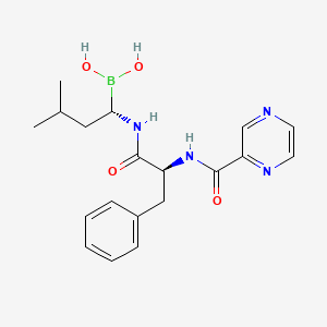 2D molecular structure of ((S)-3-Methyl-1-((S)-3-phenyl-2-(pyrazine-2-carboxamido)propanamido)butyl)boronic acid, CAS 1132709-14-8