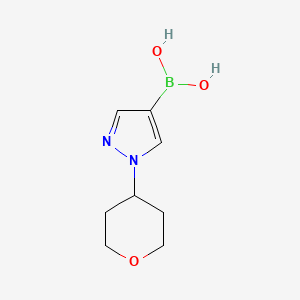 2D molecular structure of (1-(Tetrahydro-2H-pyran-4-yl)-1H-pyrazol-4-yl)boronic acid, CAS 1263196-50-4